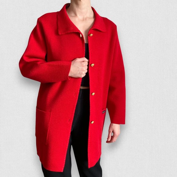 Le Minor Wool Breton Sailor Blazer Coat Red Straight Cut Pockets Medium - Picture 3 of 9